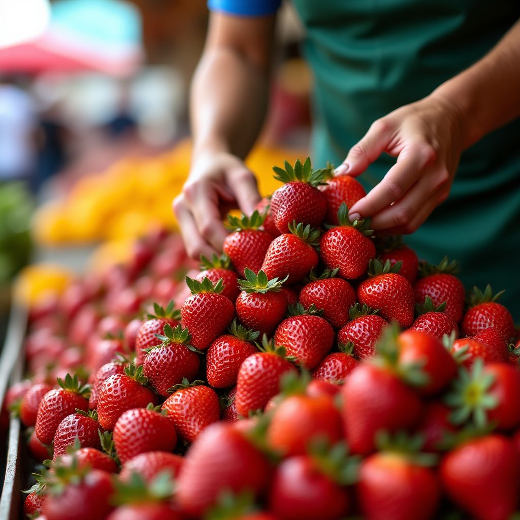 Fruit vendor arranging display